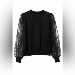 EXPRESS Black Sheer Floral Sleeve Top – Size S 🖤✨